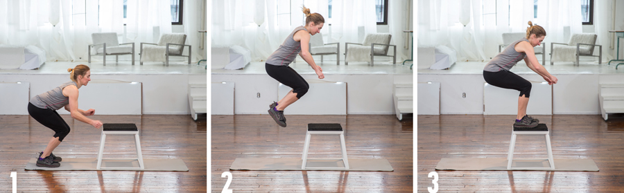 exerciser demonstrating the box jump plyometric exercise
