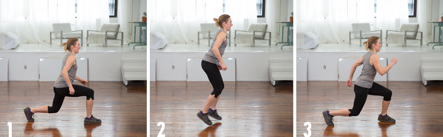 demonstration of split jumps, a plyometric exercise for cross training