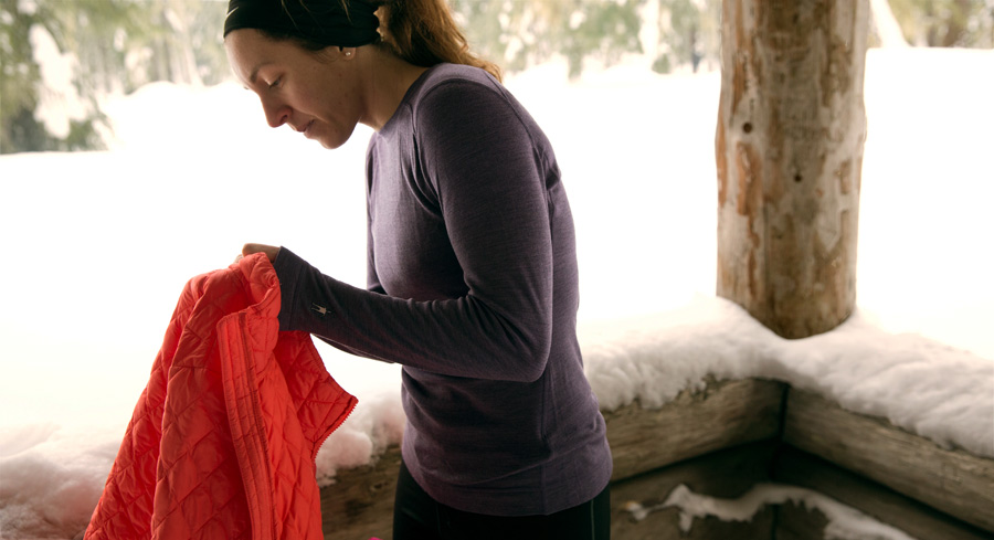 hiker in baselayers