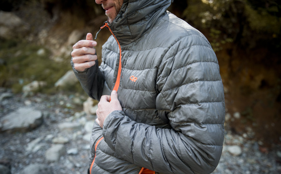 hiker wearing a puffy midlayer jacket