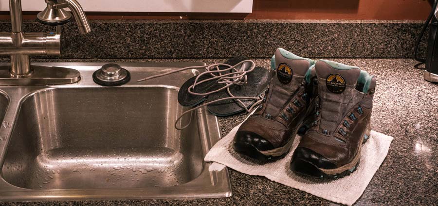 drying hiking boots after they've been cleaned