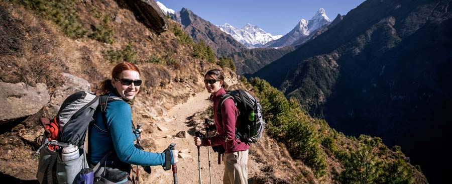 women backpackers on the trail