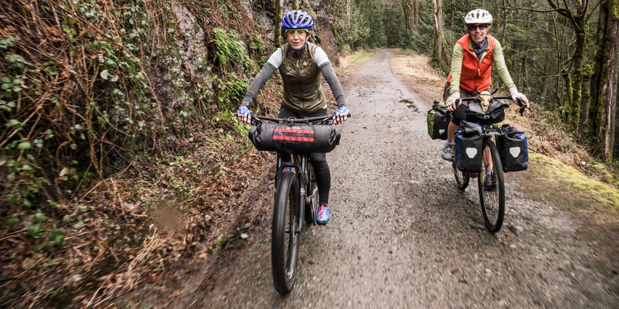 two bikepackers on the trail